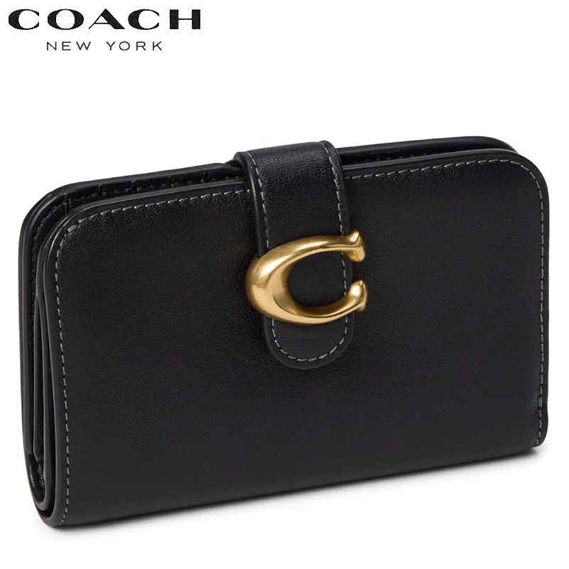 ☆新品未使用品✨COACH コーチブラック　合成皮革 二つ折り財布 COACH コーチ 二つ折り財布 カードケース レディース メンズ 黒