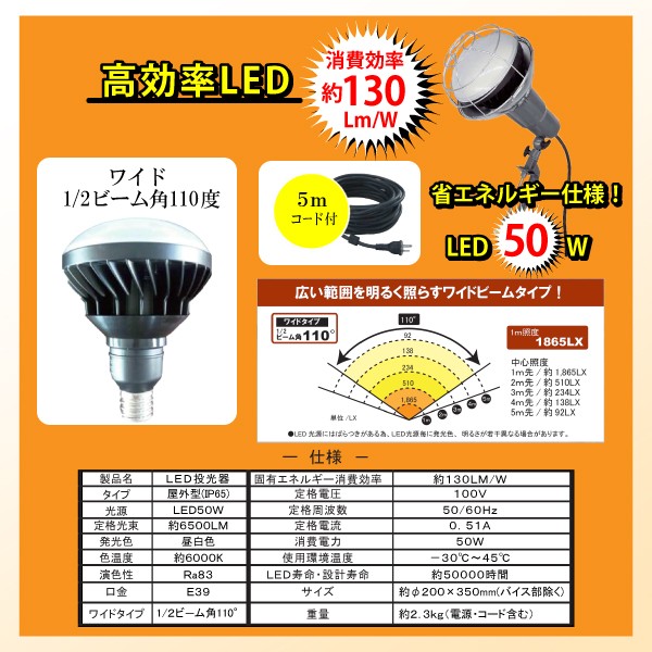 激安 偽物 trad 防水・防塵 クランプ式LED投光器/作業灯 50W TCL-50W