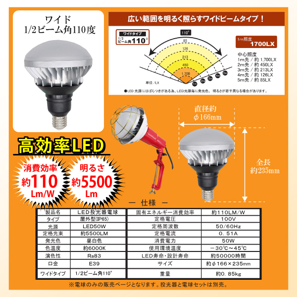 94%OFF!】 LEDライト 工事現場 昼光色 10％OFF E39 投光器 投光器用 LED