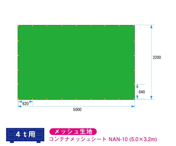 脱着式コンテナ用 コンテナメッシュシート 5.0m×3.2m NAN-10 (4t〜) ゴムバンド付 日本製 国産