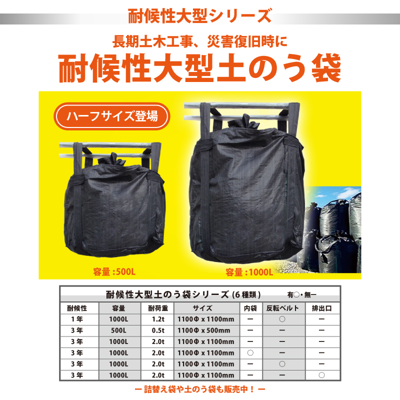 耐候性大型土のう袋 土嚢袋 内袋付 1枚 ブラック 黒 3年 2t 丸型 トン