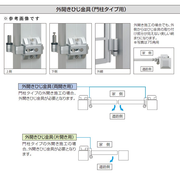 外開きひじ金具