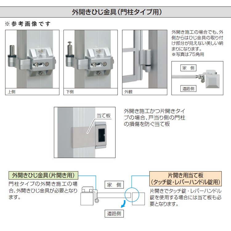 外開きひじ金具