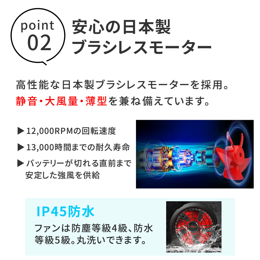 【安心の日本製ブラシレスモーター】高性能な日本製ブラシレスモーターを採用。静音・大風量・薄型を兼ね備えています。
