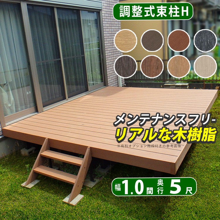 ウッドデッキ 人工木 縁台 セット DIY デッキ 庭用 ベランダ 1.0間×5尺 屋根 1間×5尺 調整式束柱H 樹脂 四国化成 ファンデッキHG  : mdac003 : エクステリア関東・外構&門扉通販 - 通販 - Yahoo!ショッピング