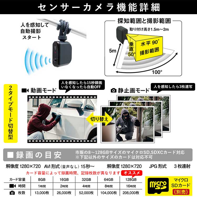 防犯カメラ 屋外 家庭用 小型 電池式 工事不要 電源不要 コードレス 人感センサー 監視カメラ 防犯グッズ セキュリティカメラ｜kantoh-house｜03