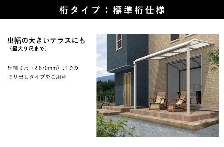 テラスの屋根 DIY ベランダ バルコニー 雨よけ テラス屋根 2間×5尺 フラット型 標準桁 熱線遮断 1階用 オリジナルテラス 2.0間 5尺 - 6