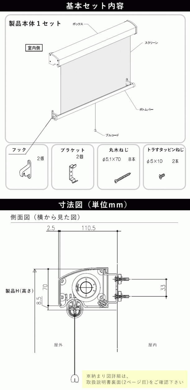 基本セット内容+寸法図