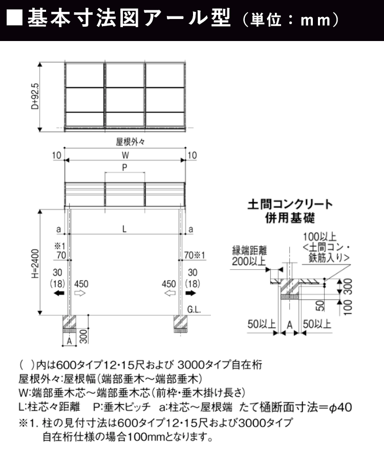 正面・平面図(1階用アール型)