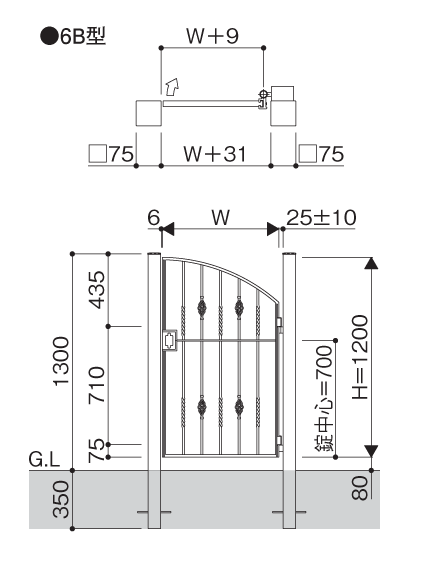 トラディシオ６Ｂ型門扉寸法図(共通です)