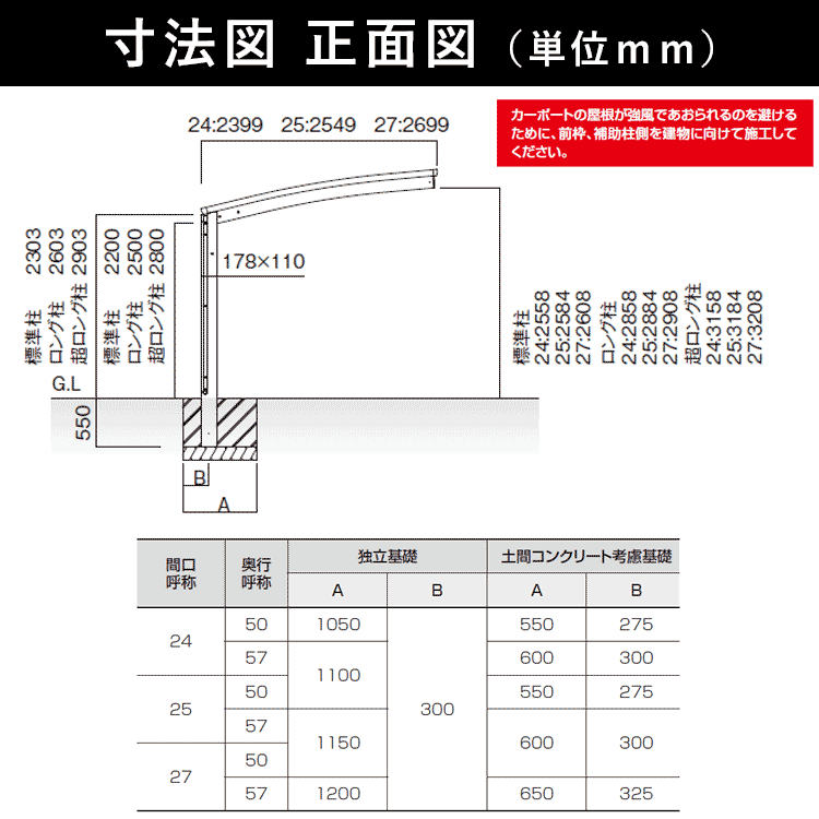 カーポート_寸法図