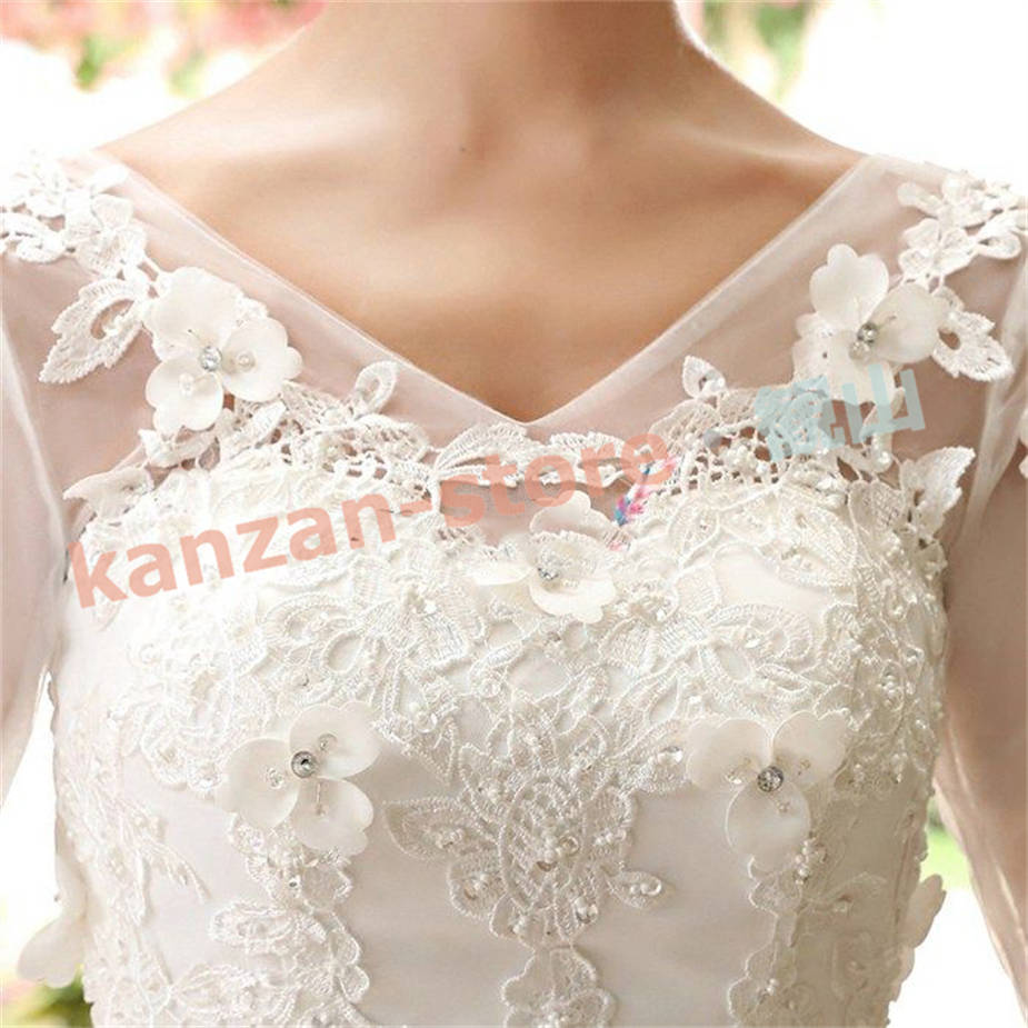 ウェディングドレス 半袖 編上げ サイズ調節OK 袖あり 二次会 白