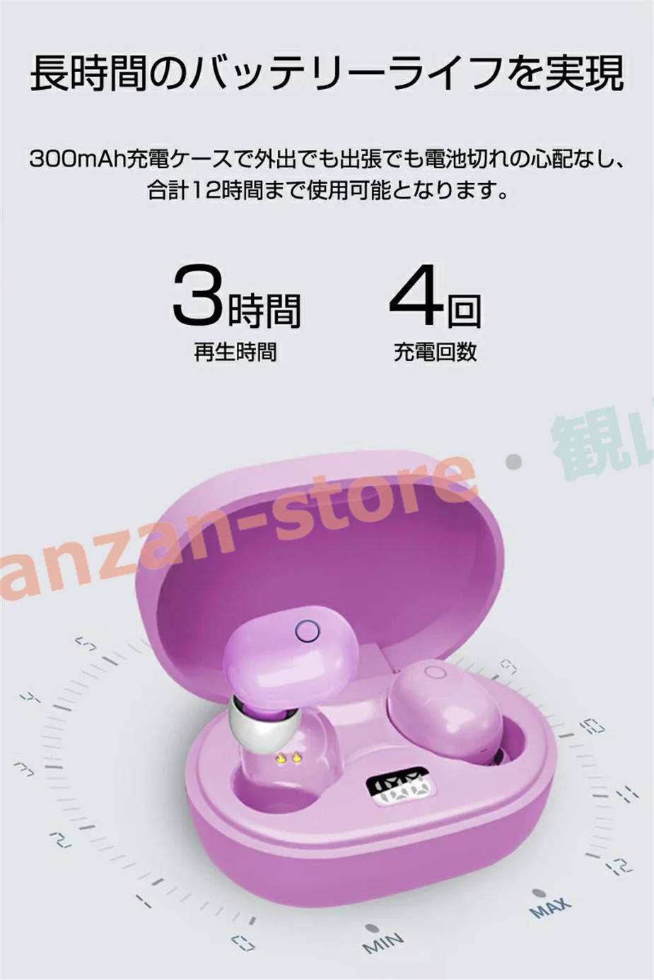 ワイヤレスヘッドセット Bluetooth5.2 イヤホン Hi-Fi高音質 バッテリー残電量表示 LED付き 長時間待機 充電ケース付き 収納｜kanzan-store｜05