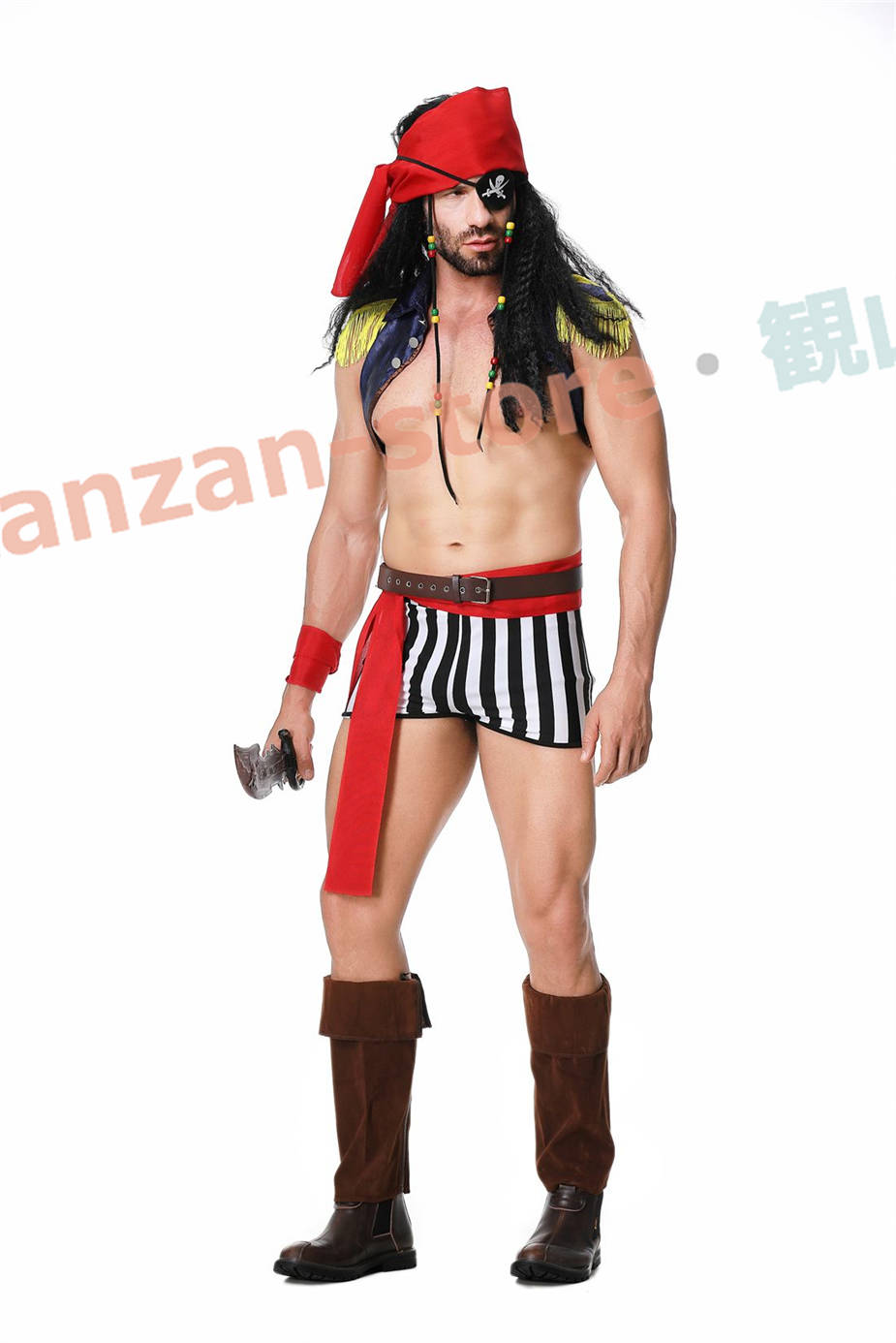 海外個人輸入 茶 赤 海賊 船員 衣装、コスチューム Ship Pirate 大人男性用 その他