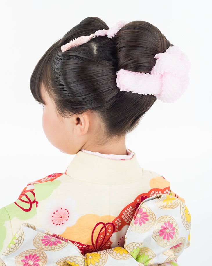 七五三 髪飾り 正絹 結綿かのことチンコロ房付のセット ピンク 日本製 753 女の子 3歳 7歳