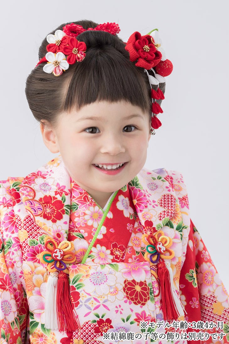 かんざし 髪飾り 七五三 3歳 7歳 三歳 七歳 赤 つまみ細工 ちりめん 牡丹に蝶 日本製