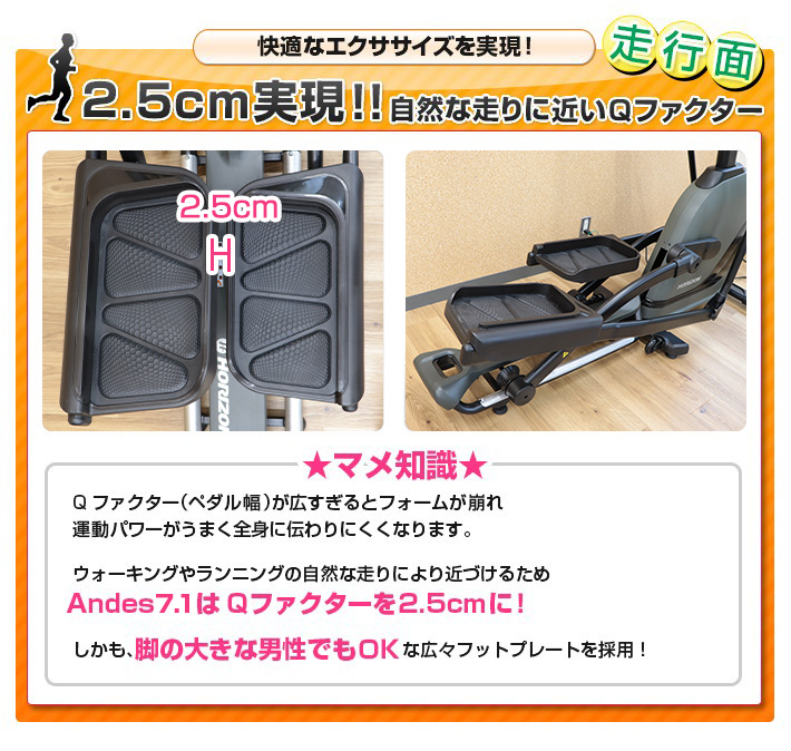 2.5cm実現！自然な走りに近いQファクター