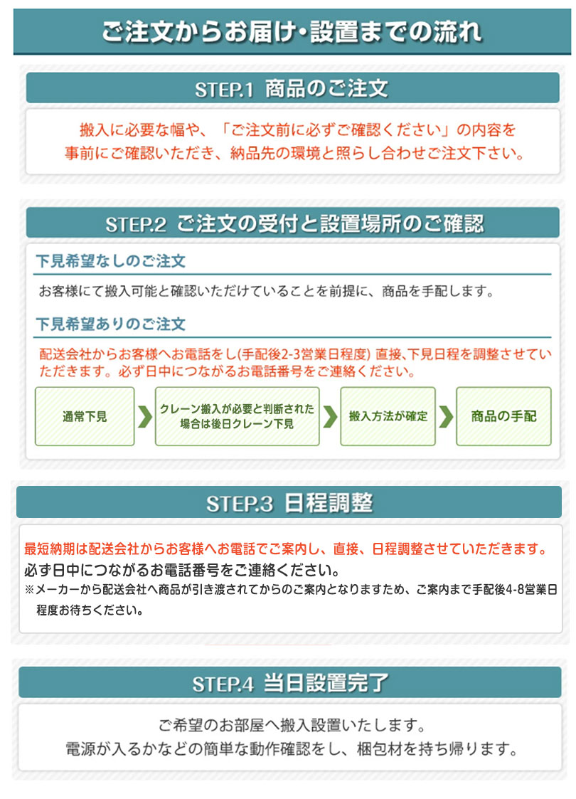 ご注文からお届け・設置までの流れ