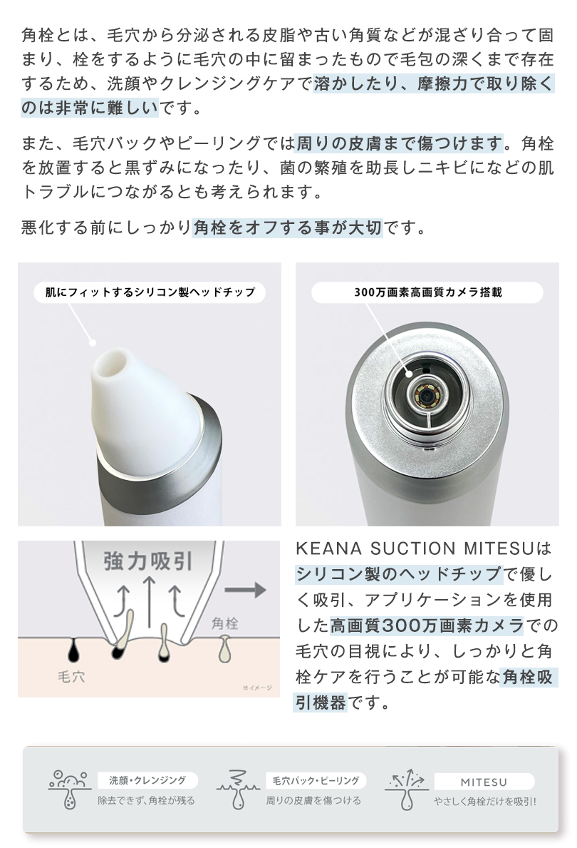 ケアナサクション ミテス 毛穴吸引器 カメラ付き 黒ずみ ケア 角栓 