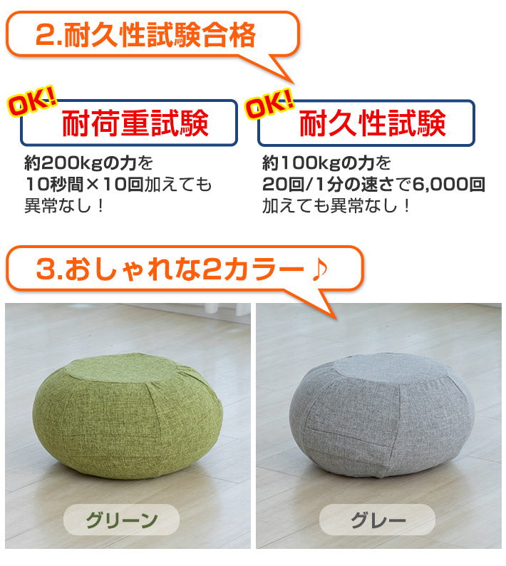2.耐久性試験合格　3.おしゃれな2カラー