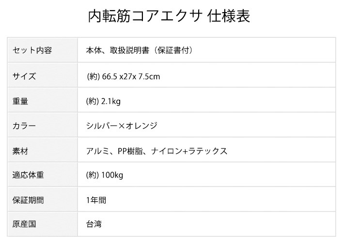 内転筋コアエクサ仕様表