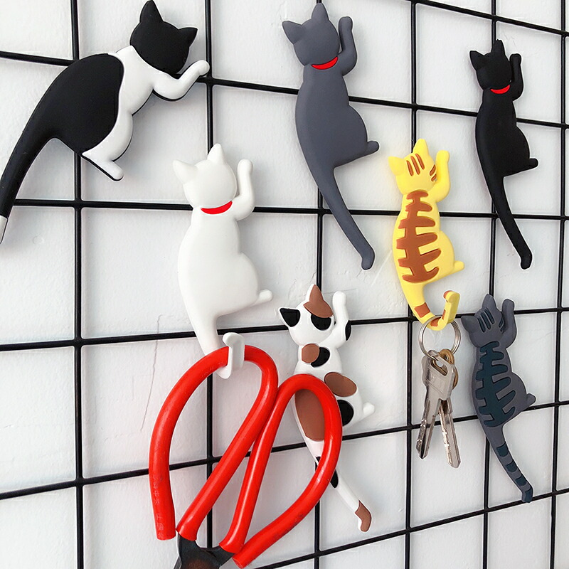 フック マグネット 磁石 ネコ しっぽ 7匹セット 猫 cat ねこ 3D