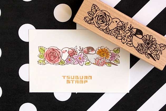 消しゴムはんこ ラバースタンプ 消しゴムスタンプ つぶあん 文鳥カップル 縦18mm×横73mm (0093A-2685) 手帳 スケジュール帳  からふる屋 :G1SS-tban0093A026085:印鑑のからふる屋 通販 