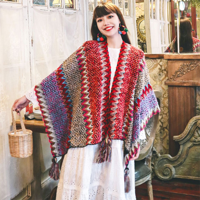 MISSONI ポンチョ　コート　エスニック　トライバル　ネイティブ柄　美品 マルチウェイ】袖取り外しポンチョ風トレンチミドル丈コート