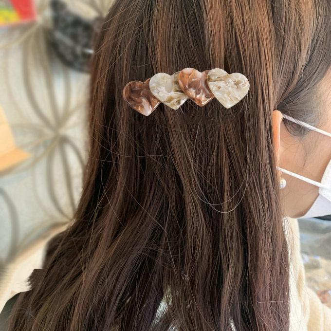 KAREI ヘアークリップ レディース ハート柄 マーブル柄 べっ甲風 前髪 