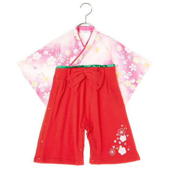 名入れ プレゼント ギフト　ロンパース　はかま　出産祝い　記念品　お宮参り に 名入れ刺繍入り はかまロンパース 女の子 | Aenak | 02