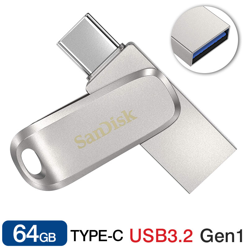 USB������64GB SanDisk USB3.2 Gen1-A/Type-C ���R�l�N�^����Ultra Dual Drive Luxe R:400MB/s ��]��SDDDC4-064G-G46 ���s�A���i