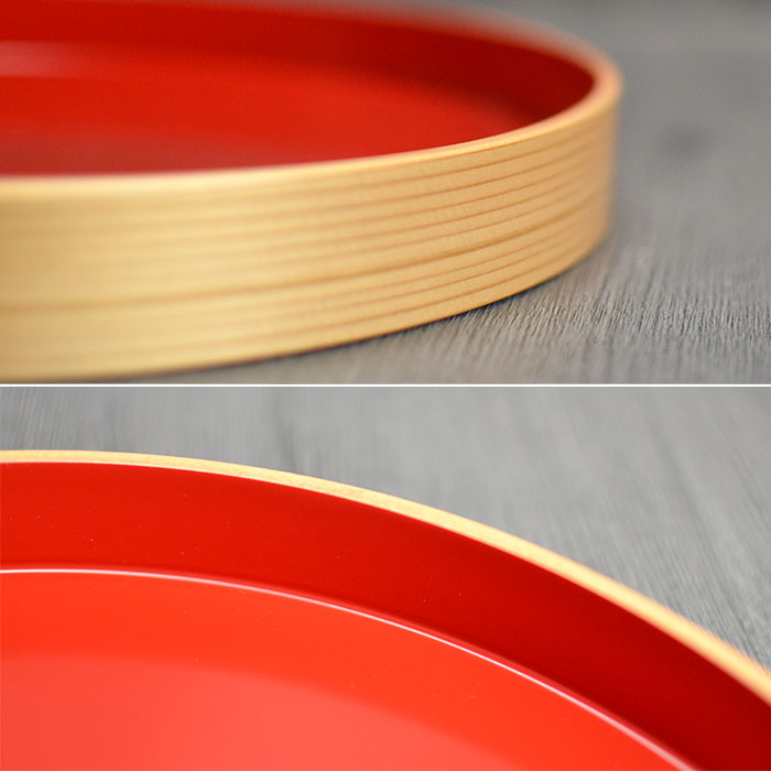 秋田杉 のこ引き曲わっぱ 角盆 内朱 曲げわっぱ まげわっぱ お盆 トレー 丸盆 茶盆 内朱 秋田杉 大館工芸社