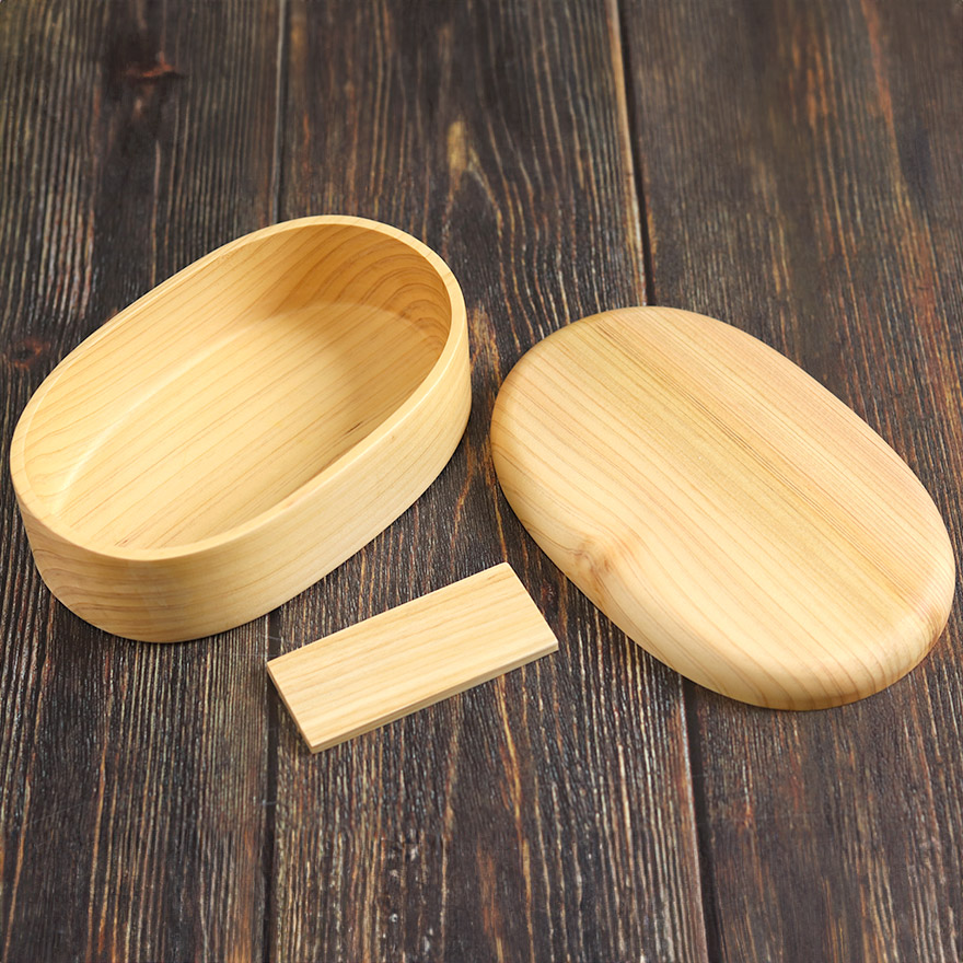 弁当箱 木製 ひのき くりぬき弁当箱 小判 480cc 間仕切り付き ランチ
