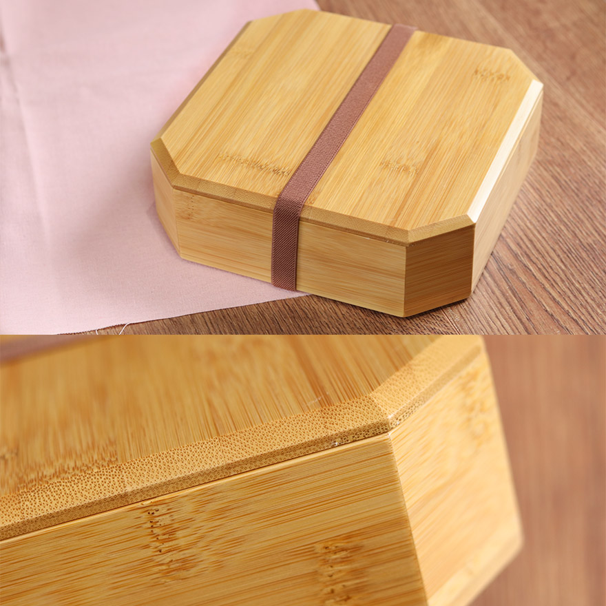 重箱 一段 おしゃれ 竹製 一段箱 隅切 1段 ゴムバンド付き 間仕切り