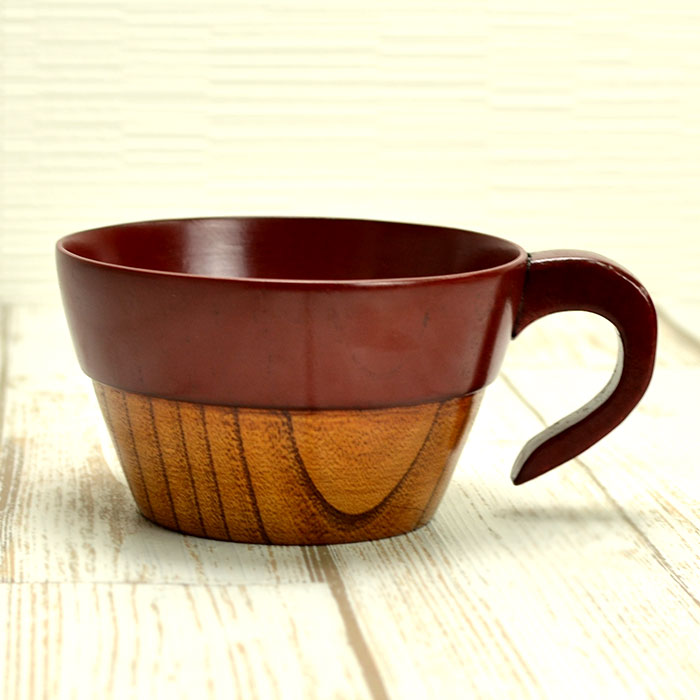 木製 手付スープカップ 重ねて収納 スタッキングタイプ 根来 約350cc