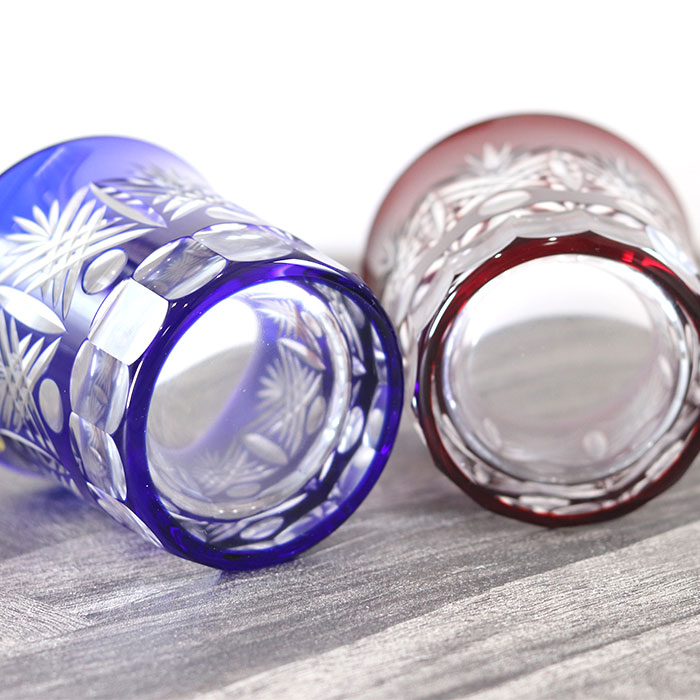 切子グラス ペア 日本製 国産 江戸切子 西陣 オールドグラス ルリ アカ