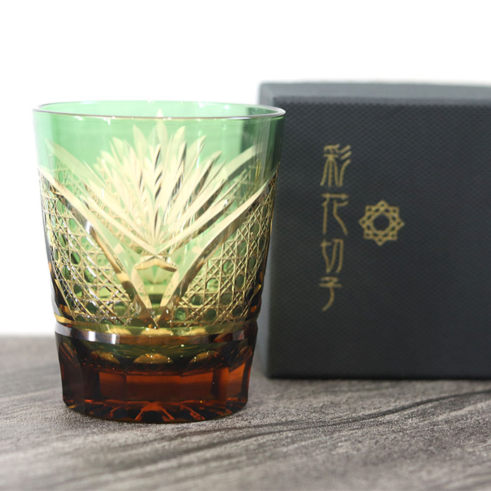 切子グラス ガラス コップ 彩花切子 タンブラー 緑 箱入り おしゃれ
