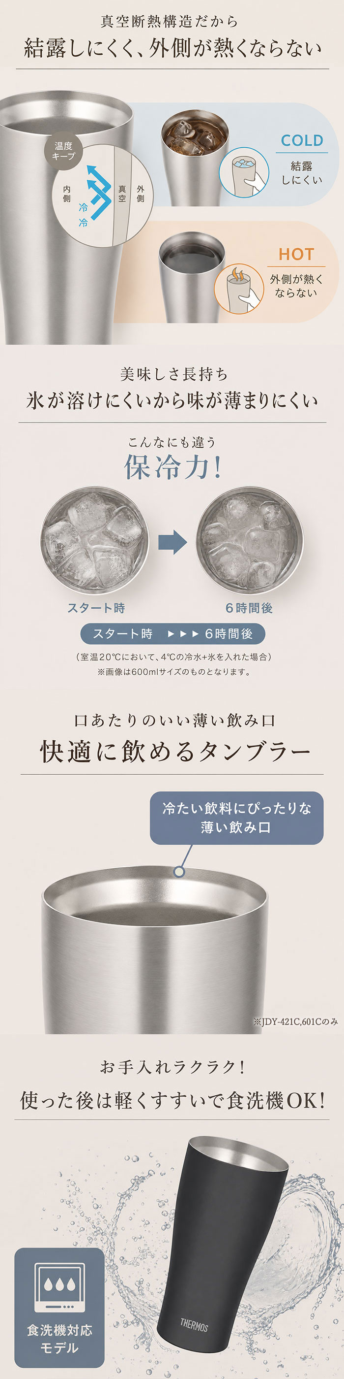 THERMOS（サーモス） タンブラー 真空断熱 420ml 600ml 保温 保冷 食洗