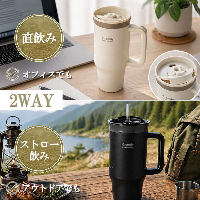 ストロー付き タンブラー 600ml 2WAY マグタンブラー 保冷 保温 蓋付き