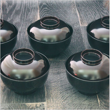 フタ付き椀 溜 福型吸物椀 5客セット 越前漆器 日本製 国産 送料無料