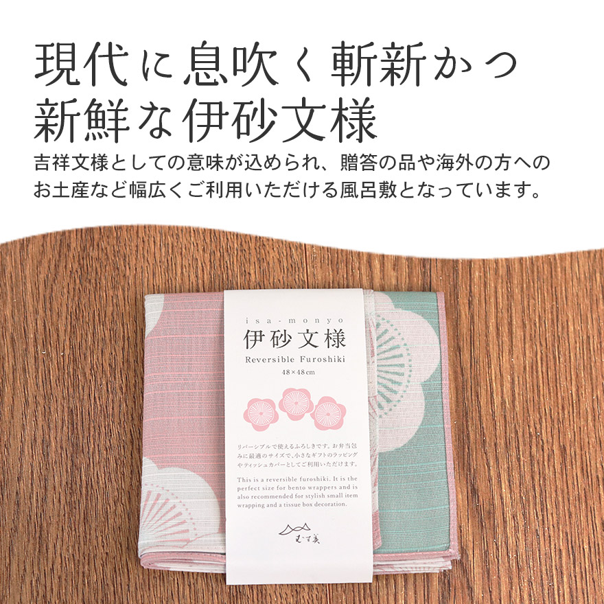 風呂敷 お弁当箱 用 伊砂文様 両面ふろしき 梅 ベビーピンク×ミント 約