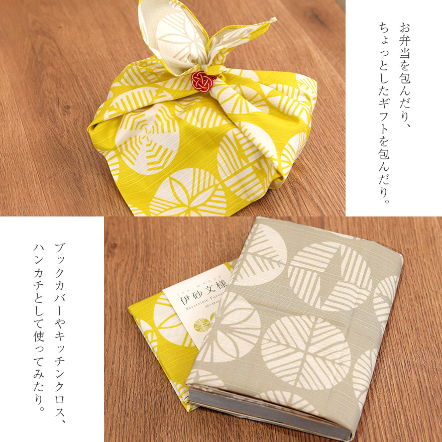 風呂敷 お弁当箱 用 伊砂文様 両面ふろしき 松 キイロ×グレー 約48cm