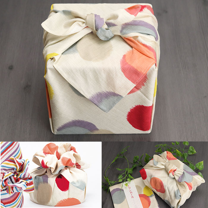 風呂敷 日本製 国産 モダンガール 水玉 ベージュ 約70cm 爆買 : 曲げ