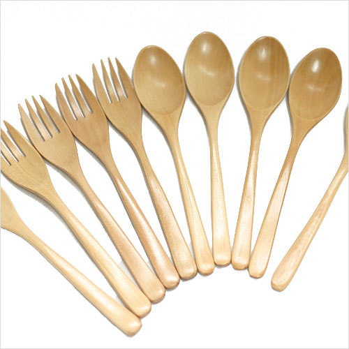 木製 カトラリー 木のフォーク・スプーンセット スプーン5本 フォーク5本 10本セット ナチュラル 約18cm