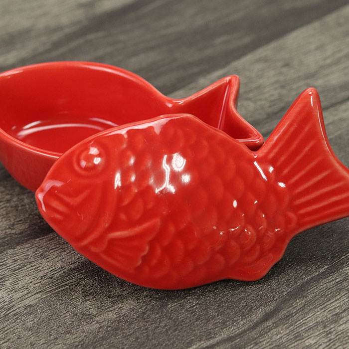 オレンジ 魚型 陶器 珍味入れ　蓋付き 約10cm 24個 オレンジ 魚型 陶器 珍味入れ 蓋付き 約10cm 24個