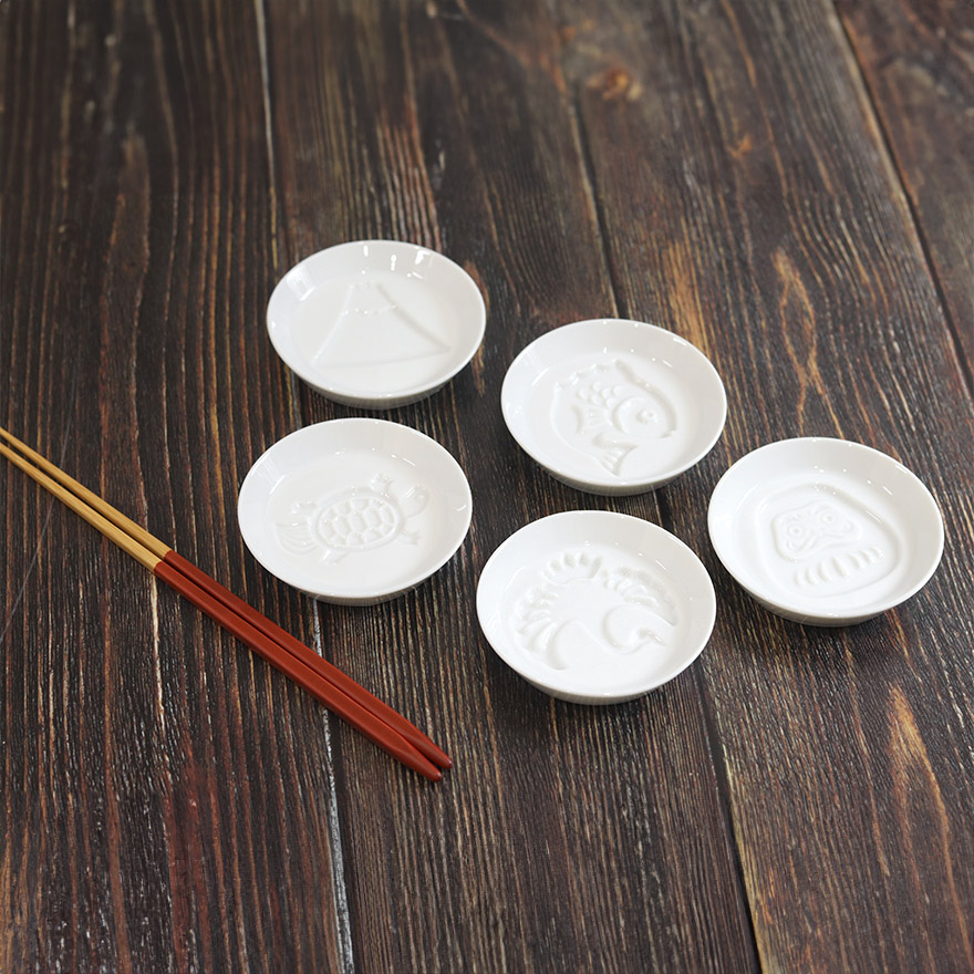 小鉢 陶器 日本製 白磁 絵柄入り 醤油皿 全5種 おしゃれ かわいい