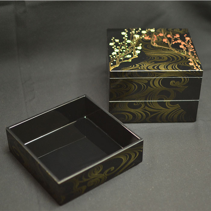 北市漆器 三段重箱　彩色てまり　 未使用 重箱 3段 三段 6.5寸 5〜6人用 彩光てまり 胴張 日本製 北市漆器 送料