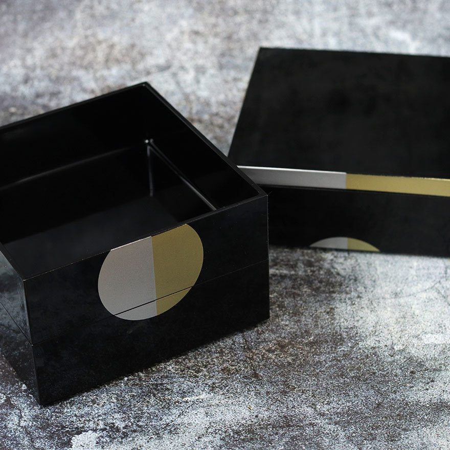 重箱 三段 お重 三段重 日月 黒 5寸 北市漆器 日本製 国産 箱入り 3段