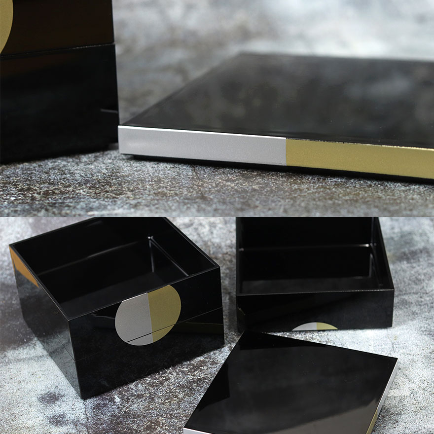 重箱 三段 お重 三段重 日月 黒 5寸 北市漆器 日本製 国産 箱入り 3段