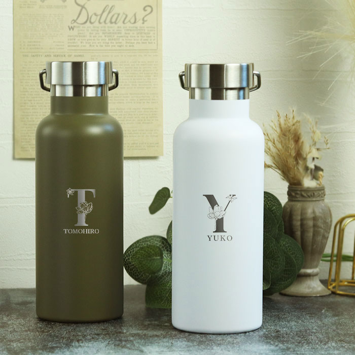 名入れ 水筒 マグボトル 520ml メタルハンドル サーモボトル フラワー